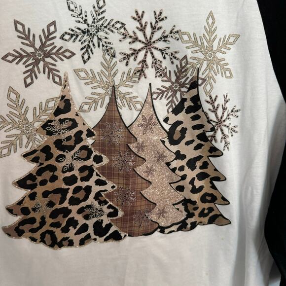 Bella Canvas Airlume Jersey Christmas Trees Top Ringer Tee Women's Size Medium - Picture 2 of 11
